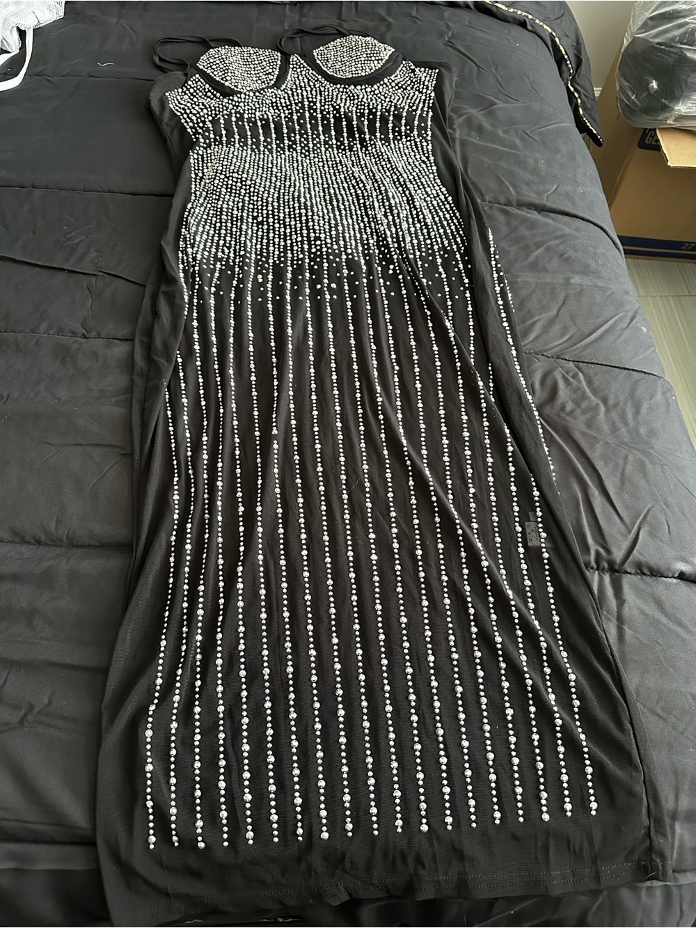 Elegant Black Rhinestone Maxi Dress with Sparkling Detail